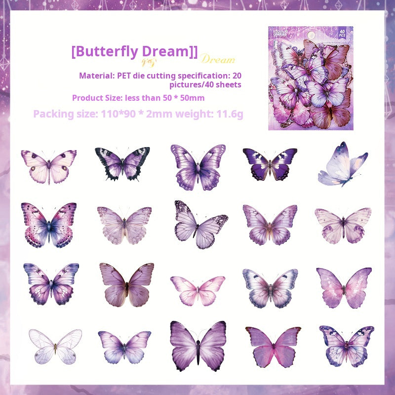 0619 Butterfly PET Sticker -40Pcs each pack