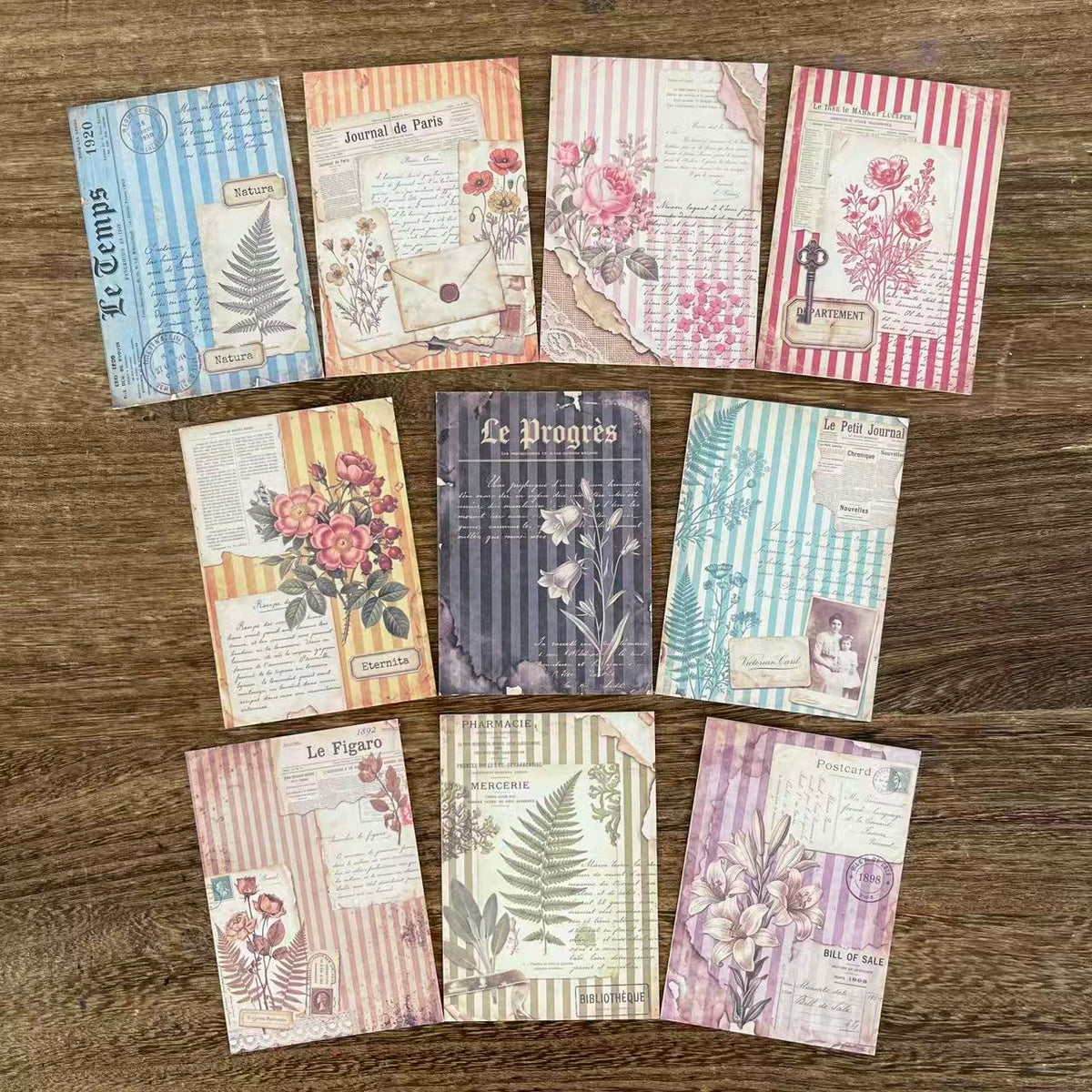 Vintage French Botanical ATC Cards, Shabby Chic Floral & Fern Ephemera Backgrounds, ATC Cards 1 pack 10pcs 2.5*3.5 inch