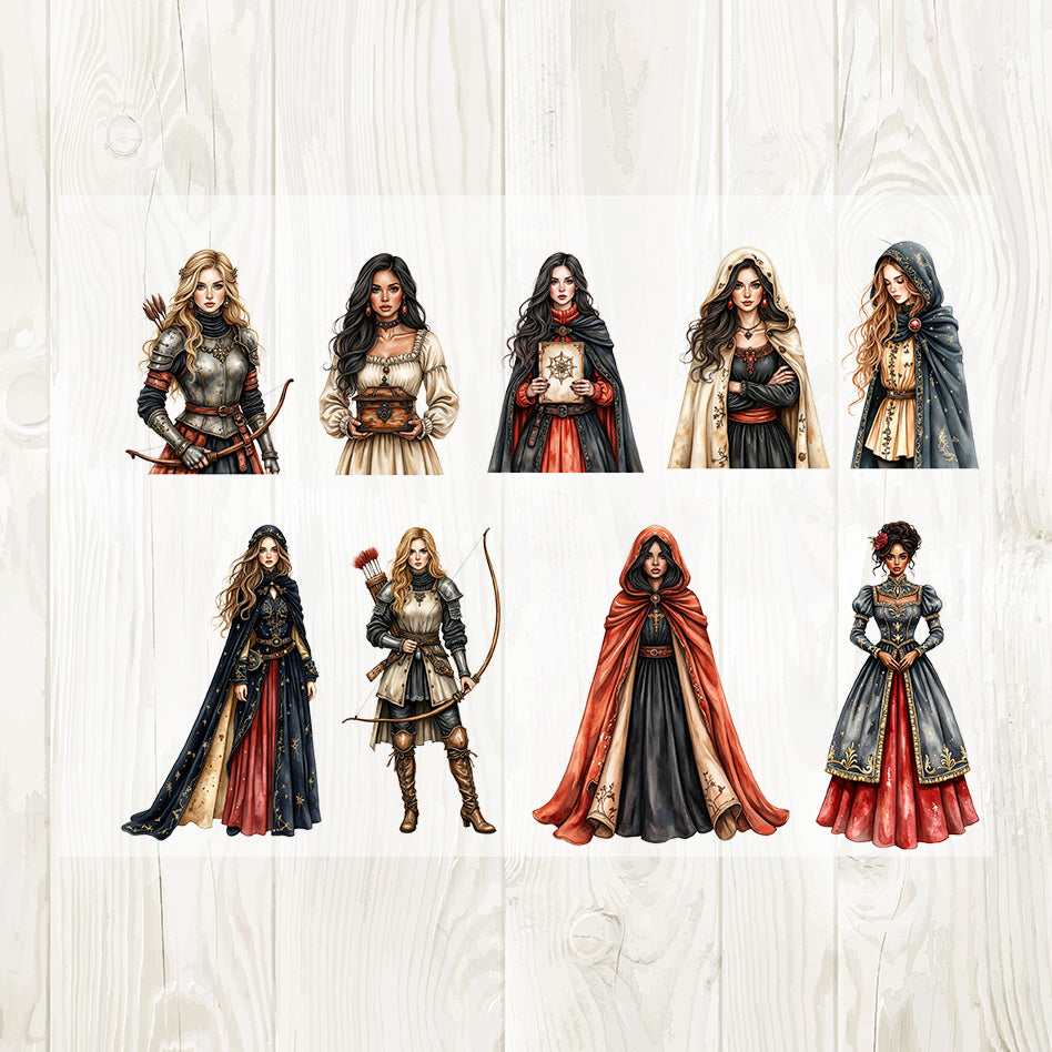 A4 Castles and female warriors matte PET pre-cut large sticker 1 pack 3 sheets