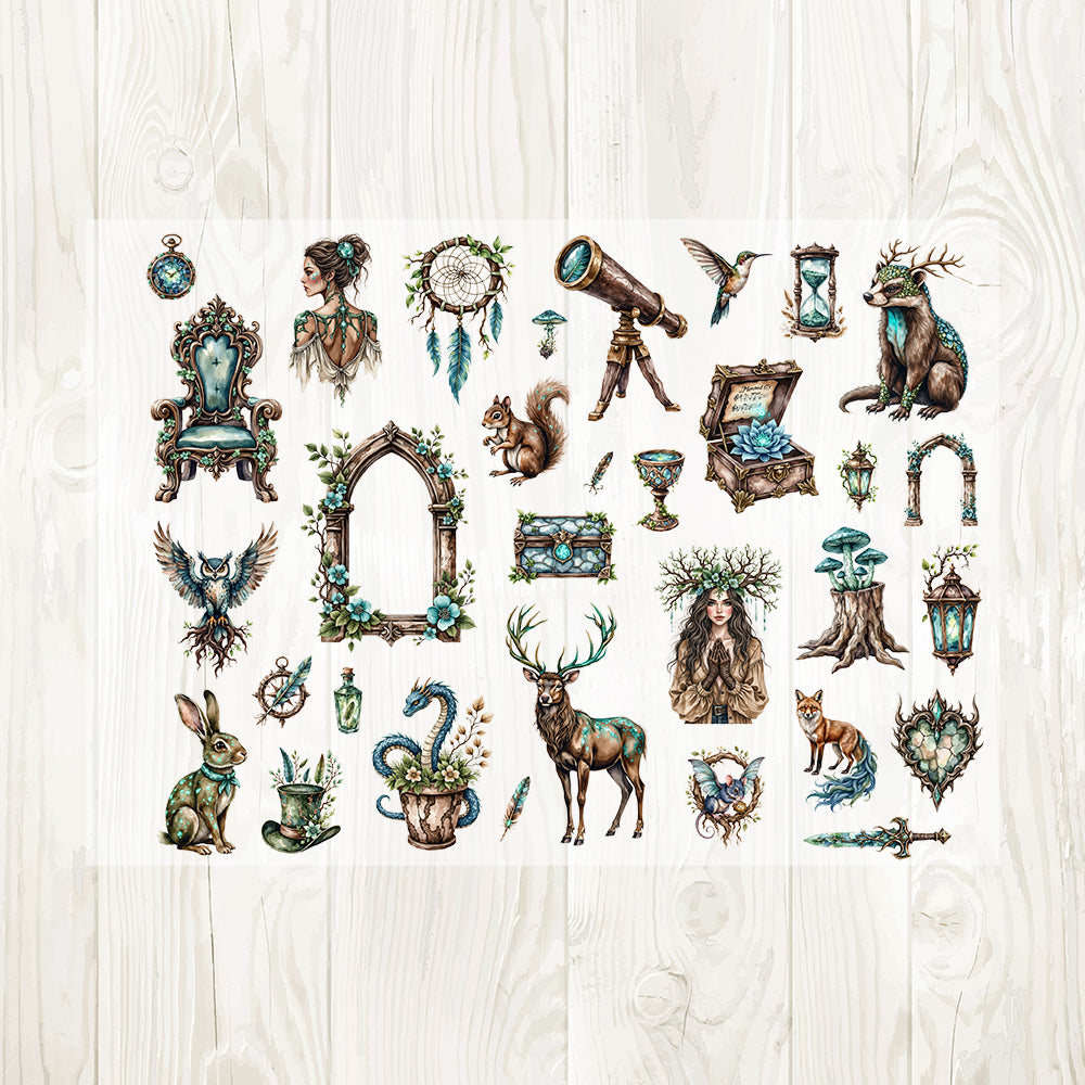 Forest Fantasy sticker sheets overlapped