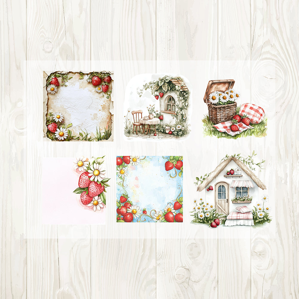 Strawberry Garden sticker sheets overlapped