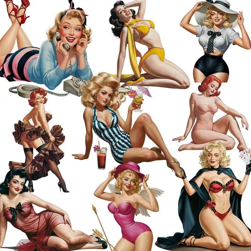 20 Sexy Pin-up Girl solid sticker with white border
