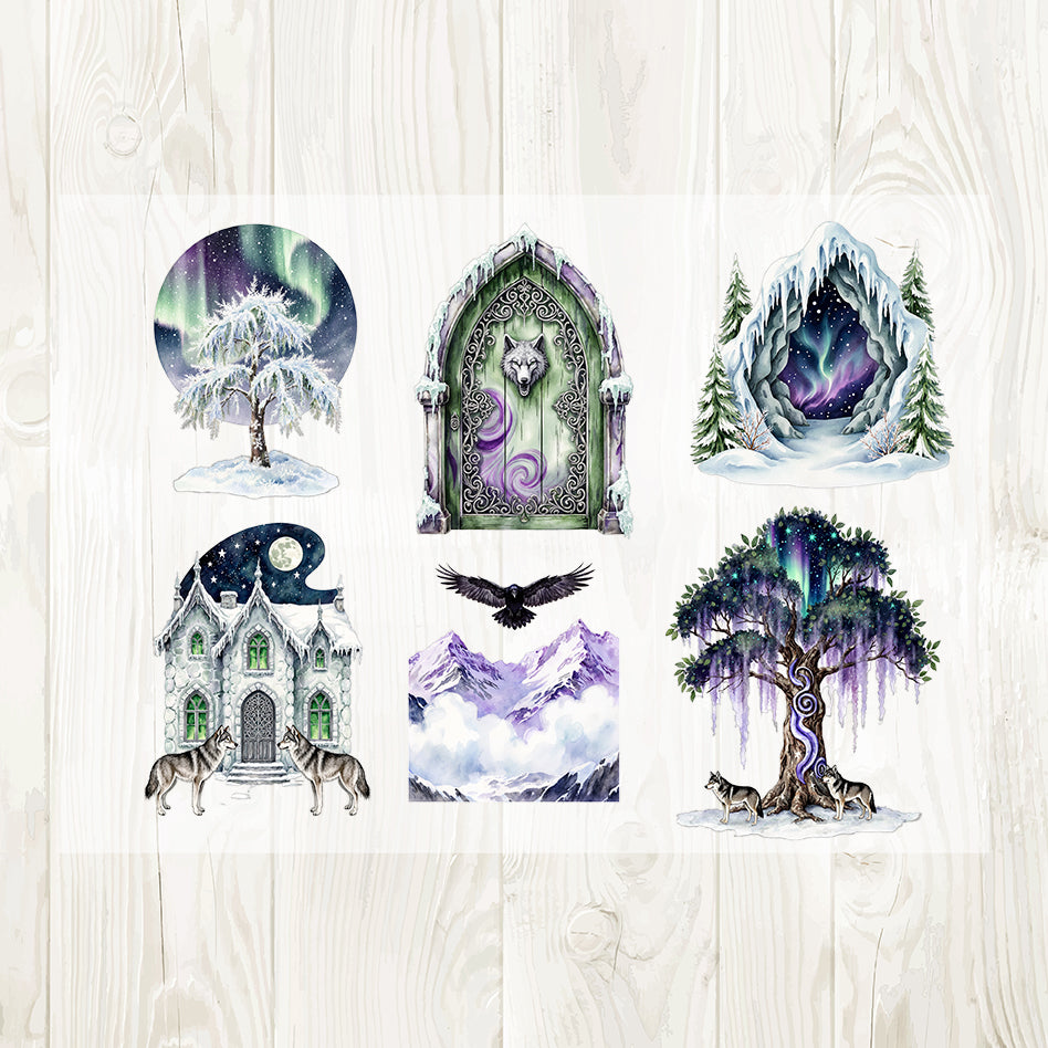 A4 Aurora Wolf matte PET pre-cut large sticker 1 pack 4 sheets