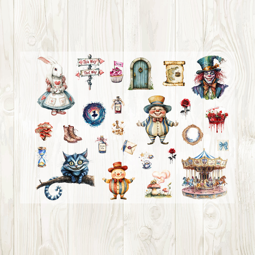 A4 Alice in wonderland matte PET pre-cut large sticker 1 pack 2 sheets