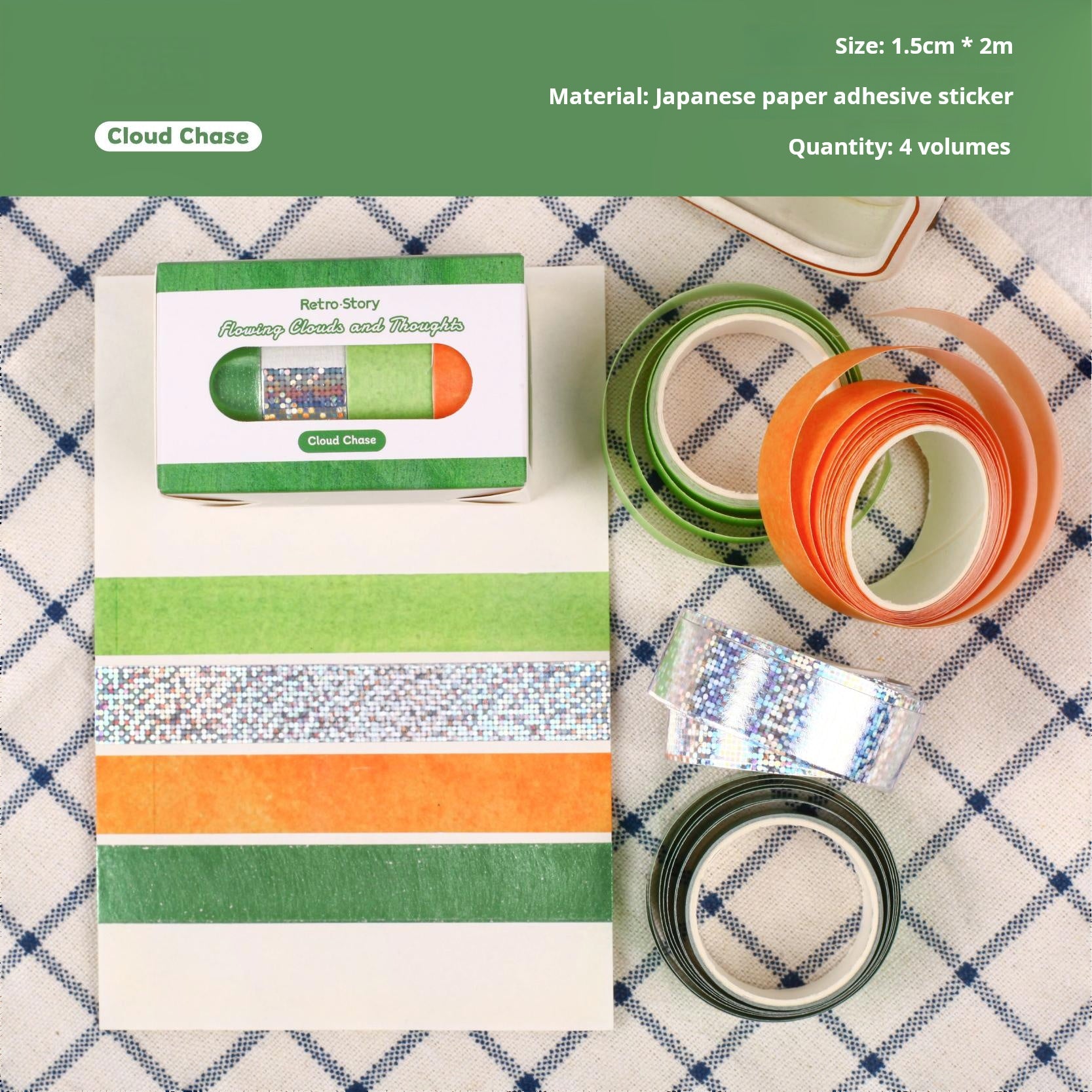 Colorful Washi Tape 1 Set 4 rolls 1.5cm*2m