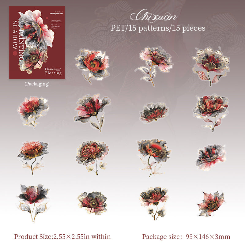 Flowers PET Sticker -25Pcs each pack