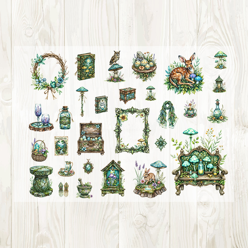 Green Magic Forest sticker sheets overlapped