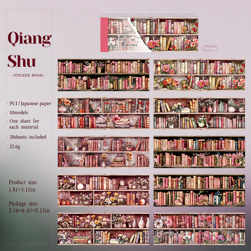 library memories Washi & PET sticker book -20Pcs each pack