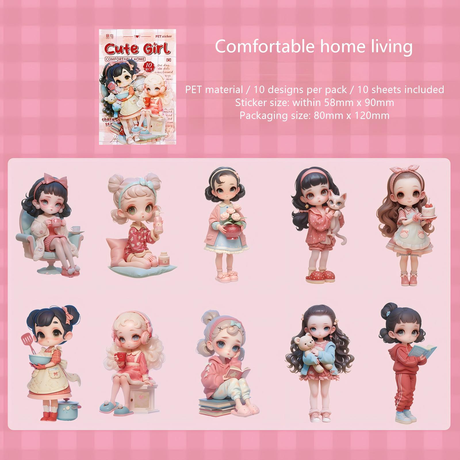 Cute Girl PET sticker -10Pcs each pack
