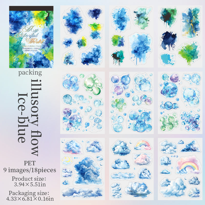 0622 Watercolor bubbles and clouds PET Sticker Book -18Pcs each pack