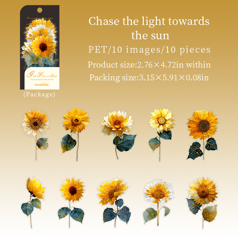 Flowers PET Sticker -10Pcs each pack