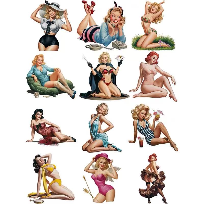 20 Sexy Pin-up Girl solid sticker with white border