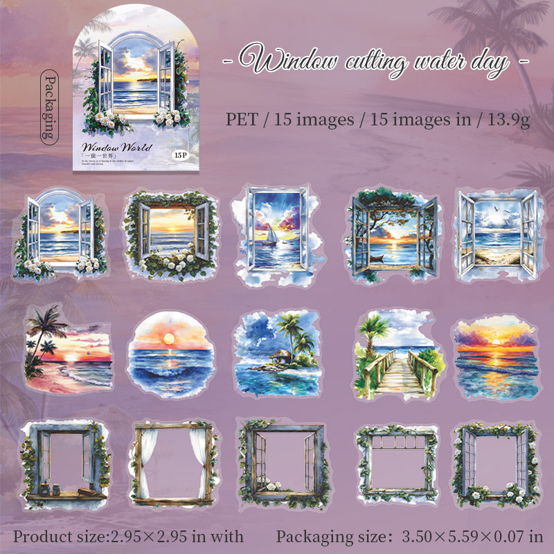 Scenery outside the window PET Sticker -15Pcs each pack