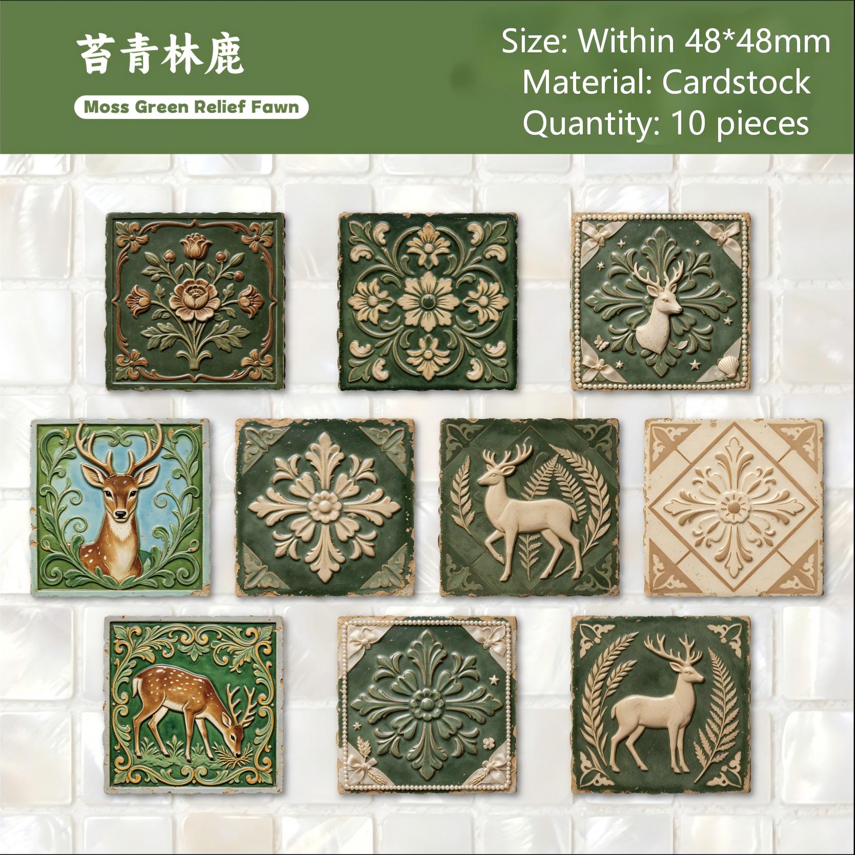 Vintage Embossed Tile Cardstock Stickers -10Pcs each pack