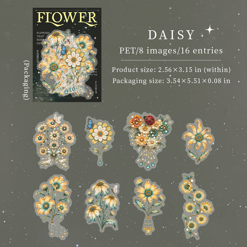 Flower PET Stickers -16Pcs each pack