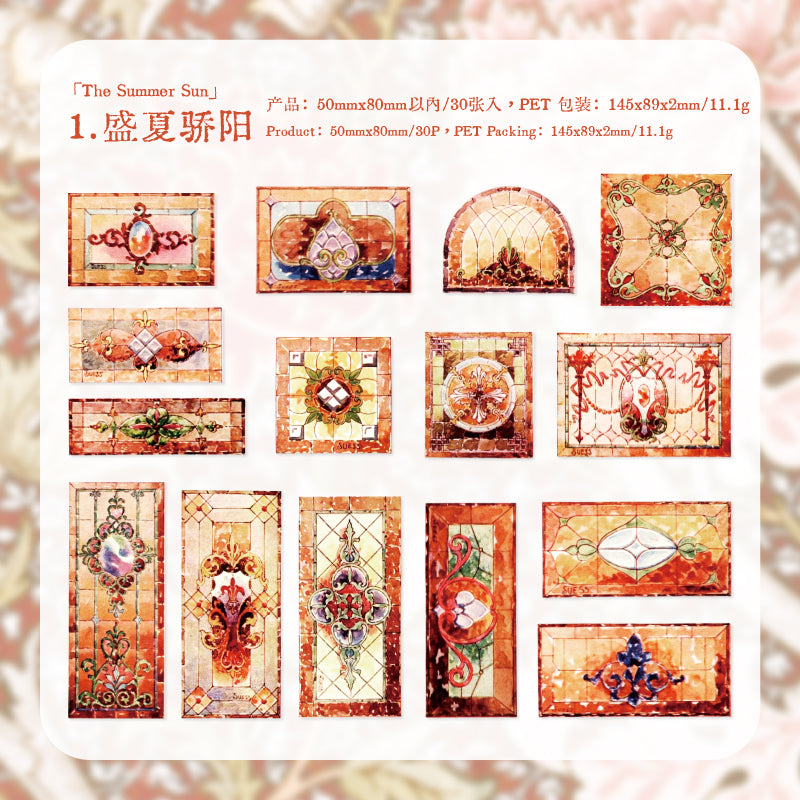 Vintage Floral Tiles PET Stickers -30Pcs each pack