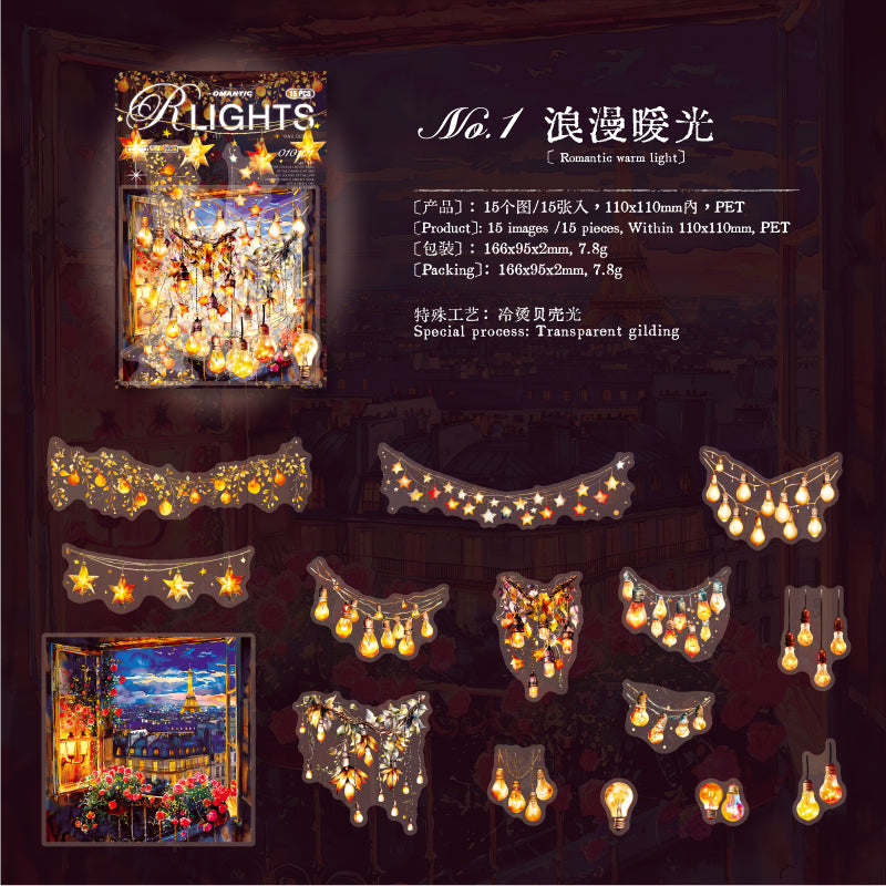 Romantic Lights PET sticker -15Pcs each pack