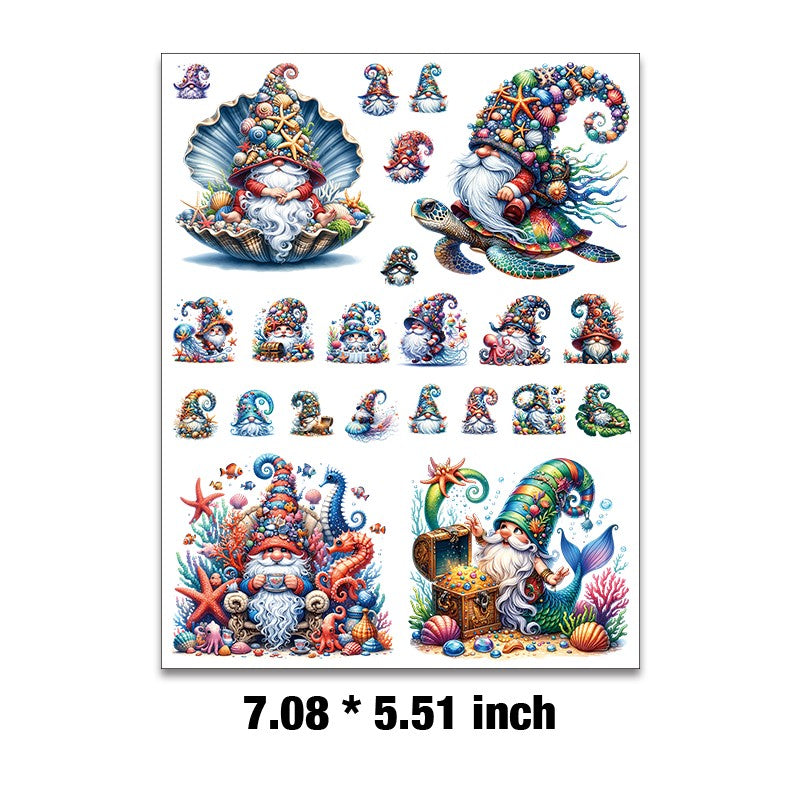 E-64- Oceans gnome Embossed sticker 1 Pcs
