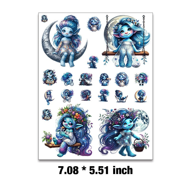 E-66- Blue gnome Girl Embossed sticker 1 Pcs