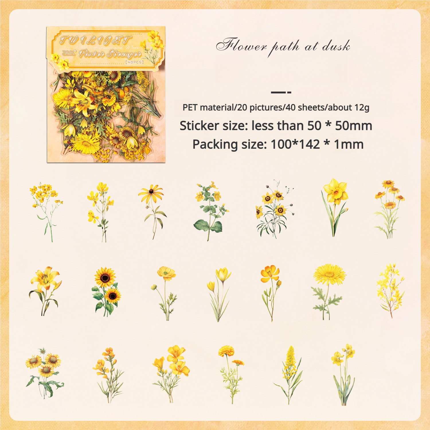 Flowers PET sticker -40Pcs each pack