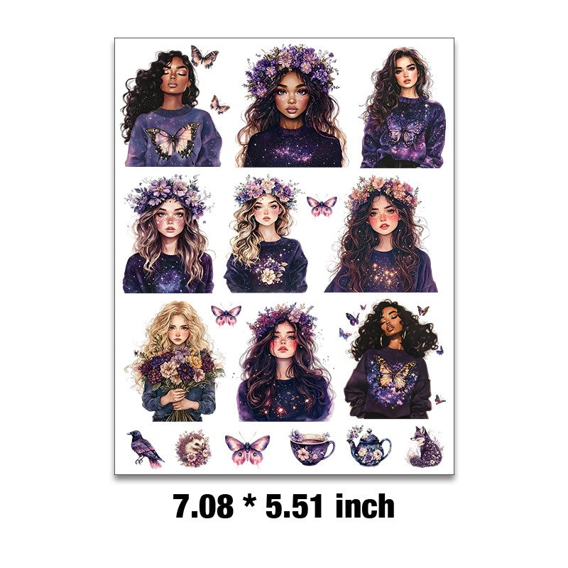 Purple girl Embossed sticker 1 Pcs