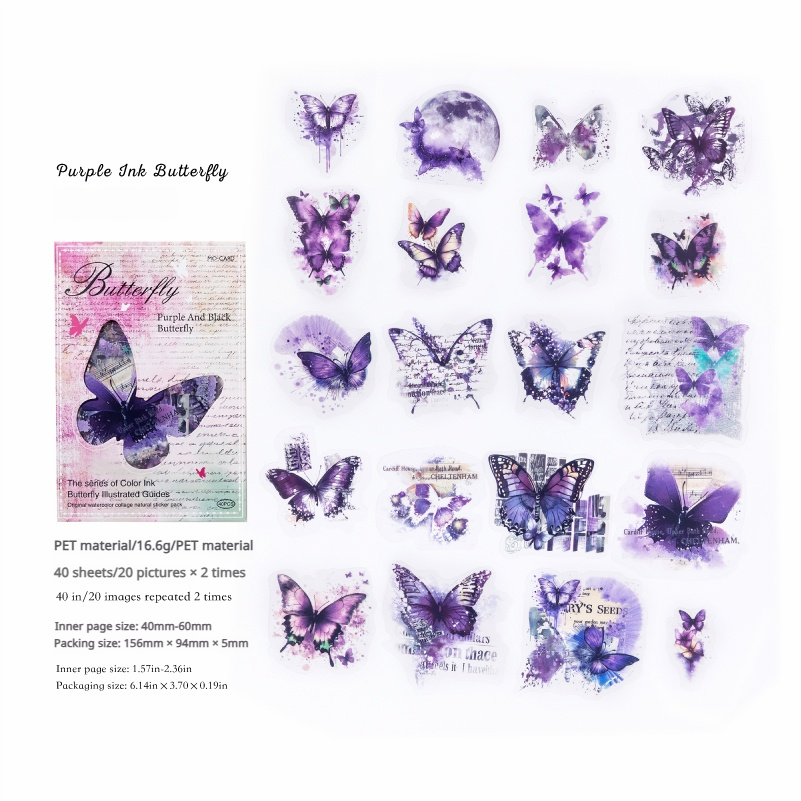 Butterfly PET sticker -40Pcs each pack