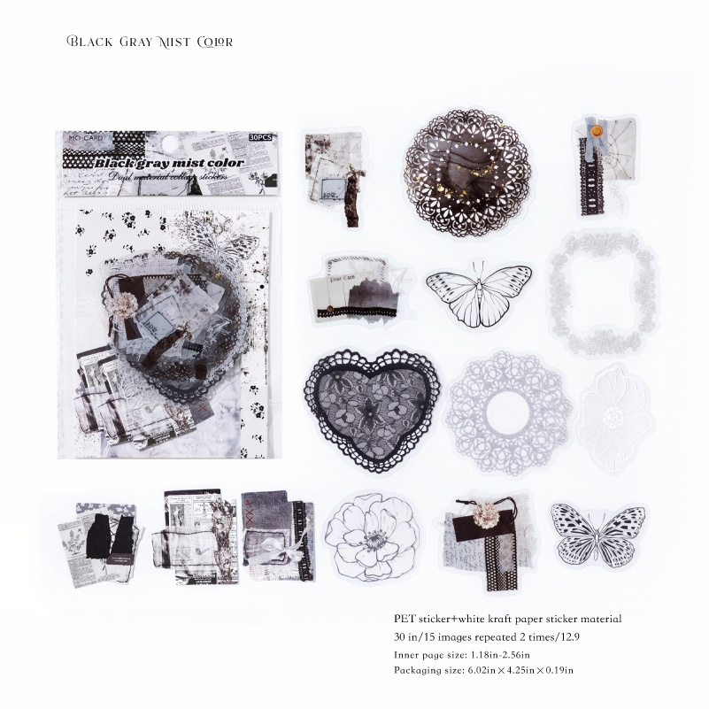 Collage PET & Solid sticker -30Pcs each pack