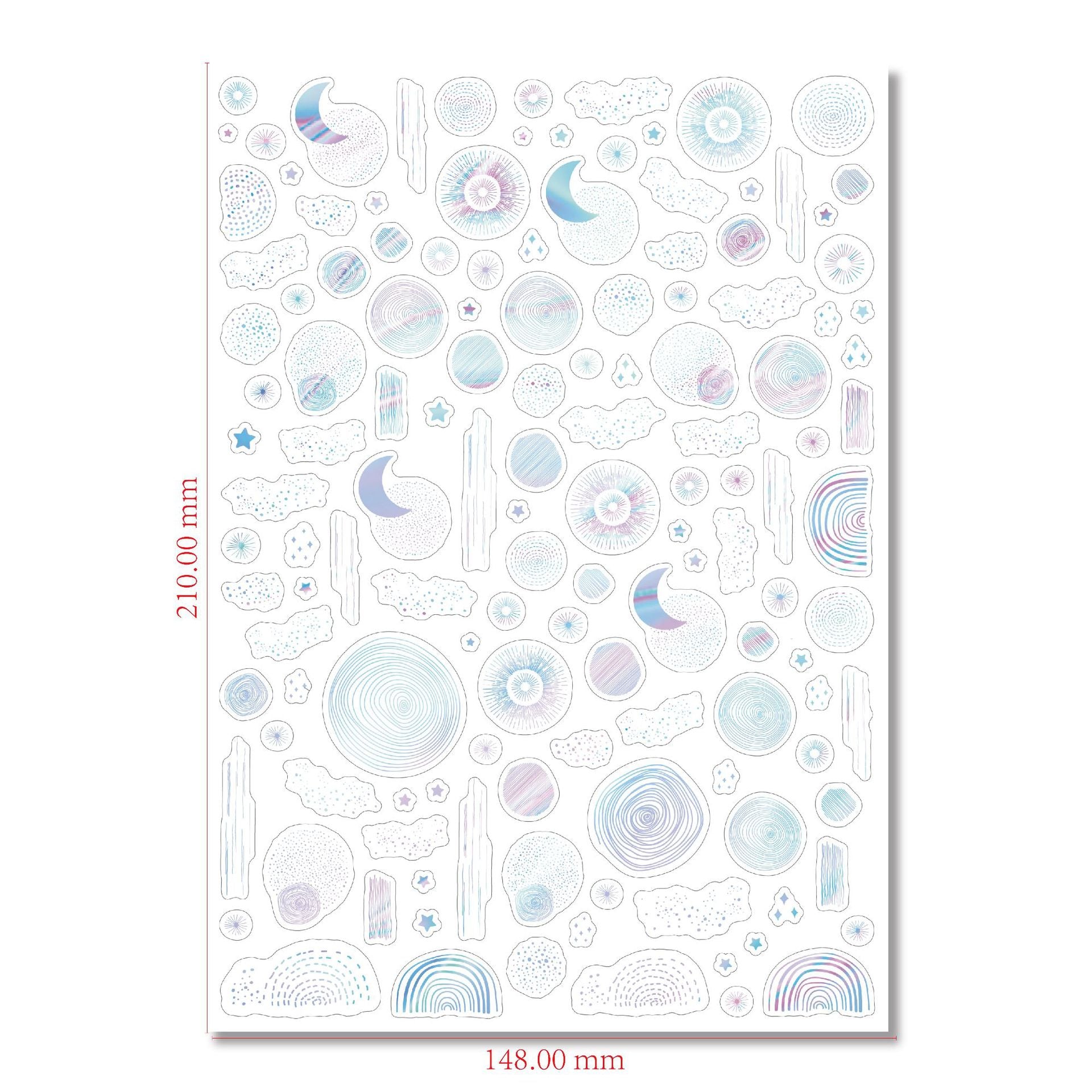 Gold & Silver Foil Star & Moon Holographic Die-Cut Stickers, 1 sheet