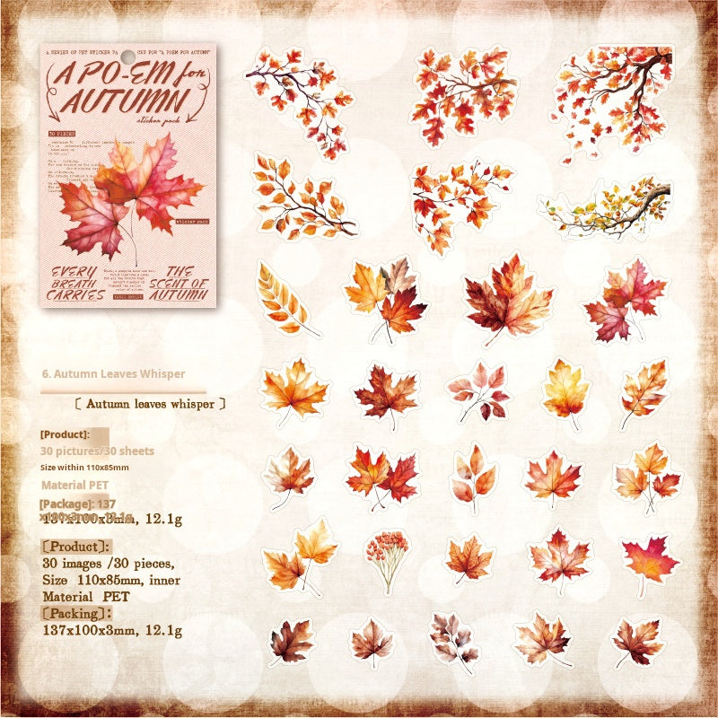 Autumn PET sticker -30Pcs each pack