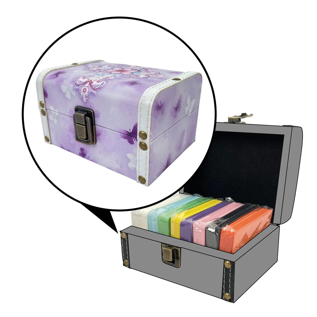 Purple Cross box with ATC cards inside