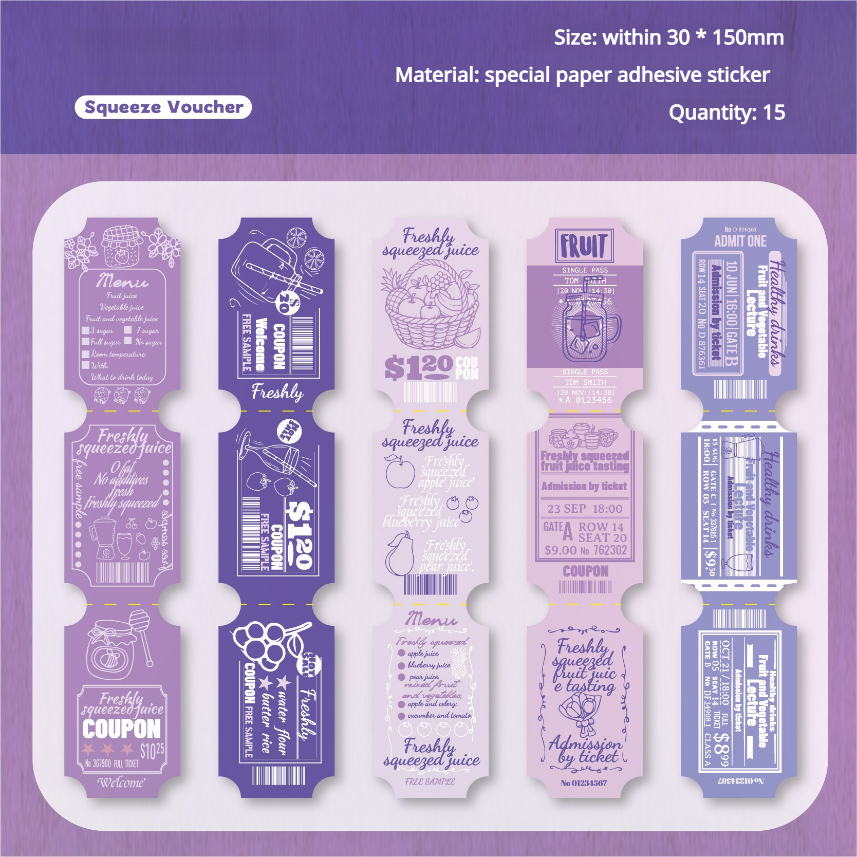 Ticket Sticker -15Pcs each pack