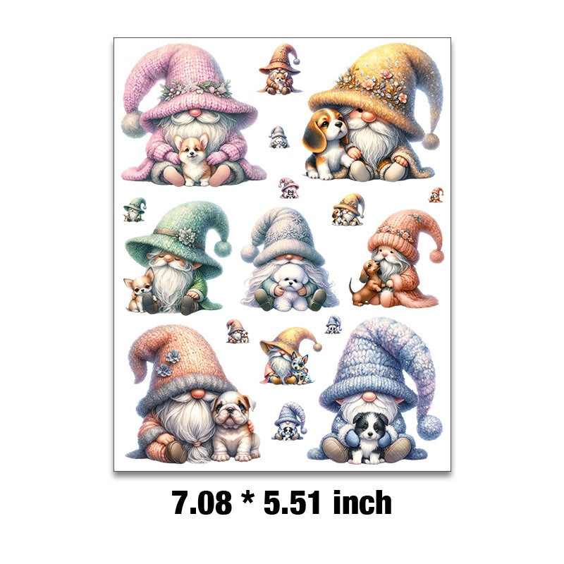 E-111- Puppy lovers Gnome Embossed sticker 1 Pcs