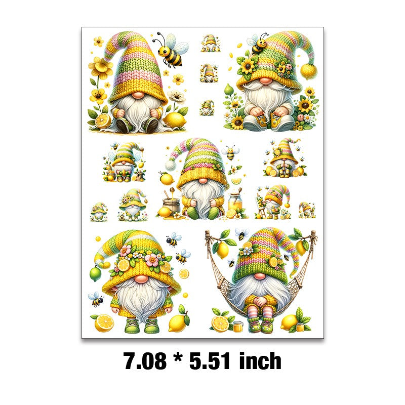 E-112- Honey lemon gnome Embossed sticker 1 Pcs
