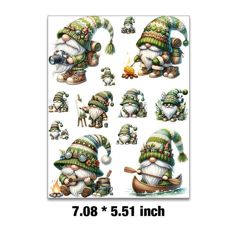 E-116- Camping gnome Embossed sticker 1 Pcs