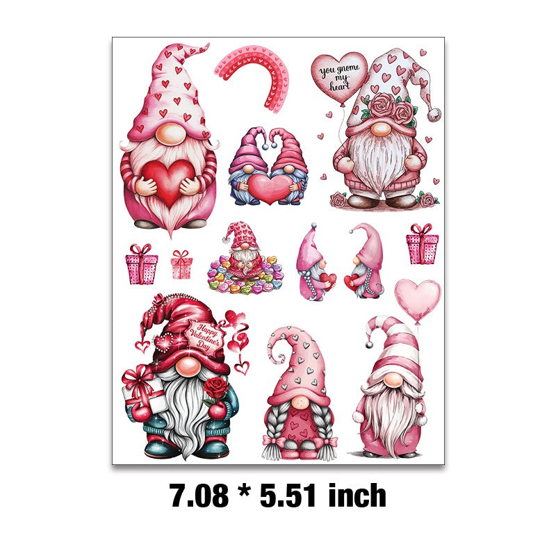 E-12- Valentine's day gnome Embossed sticker 1 Pcs