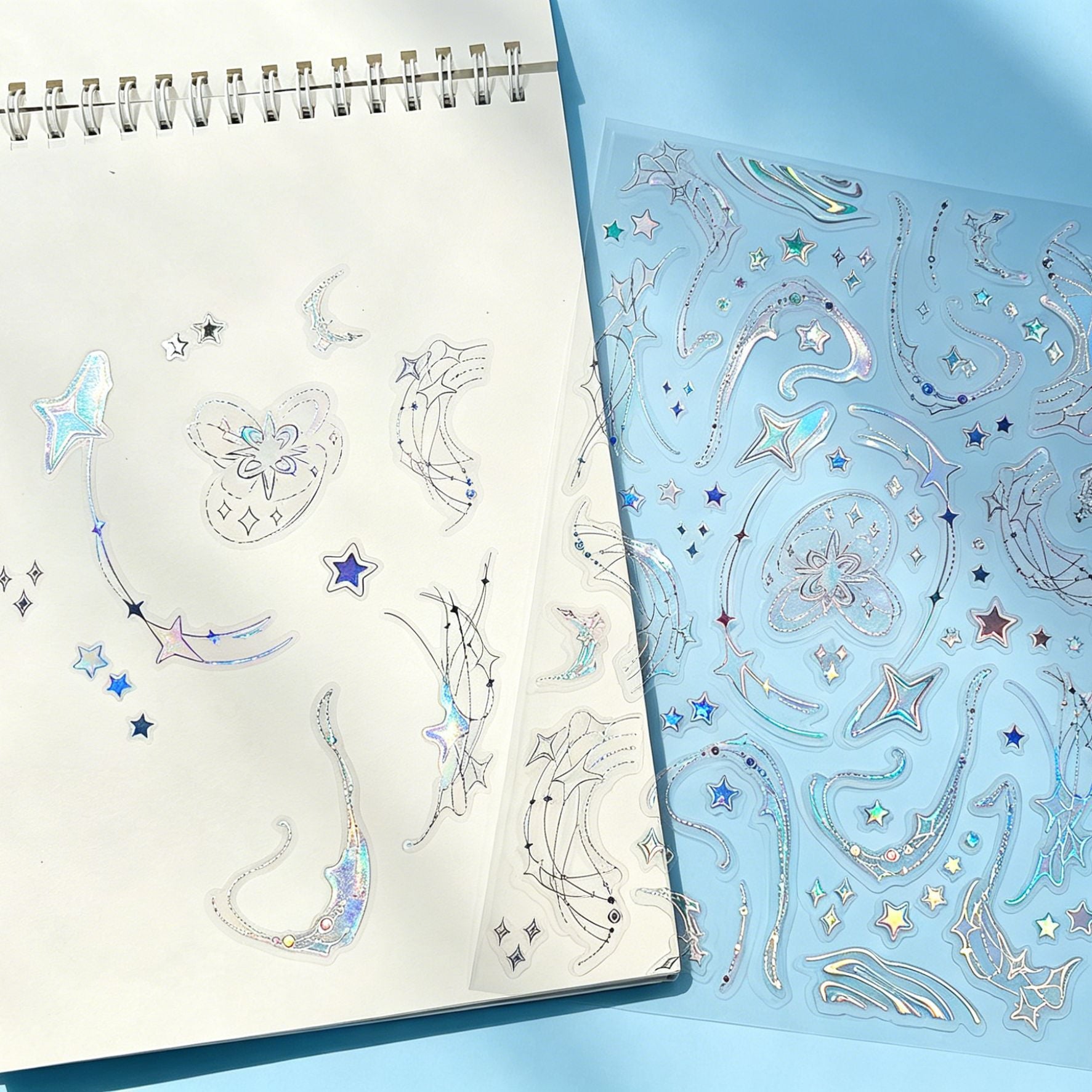 Gold & Silver Foil Star & Moon Holographic Die-Cut Stickers, 1 sheet