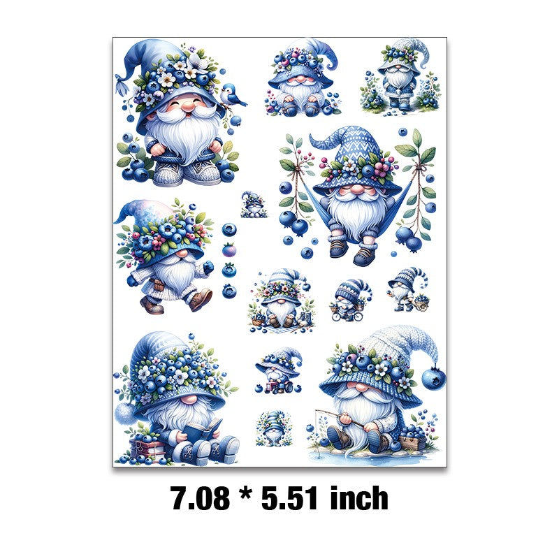 E-118- Blueberry gnome Embossed sticker 1 Pcs