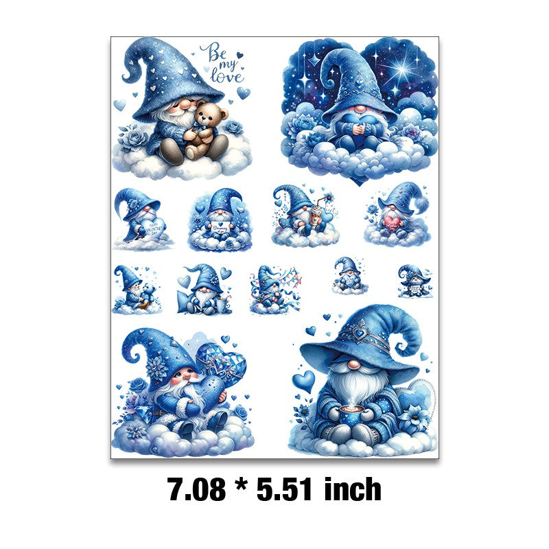 E-119- Blue gnome Embossed sticker 1 Pcs