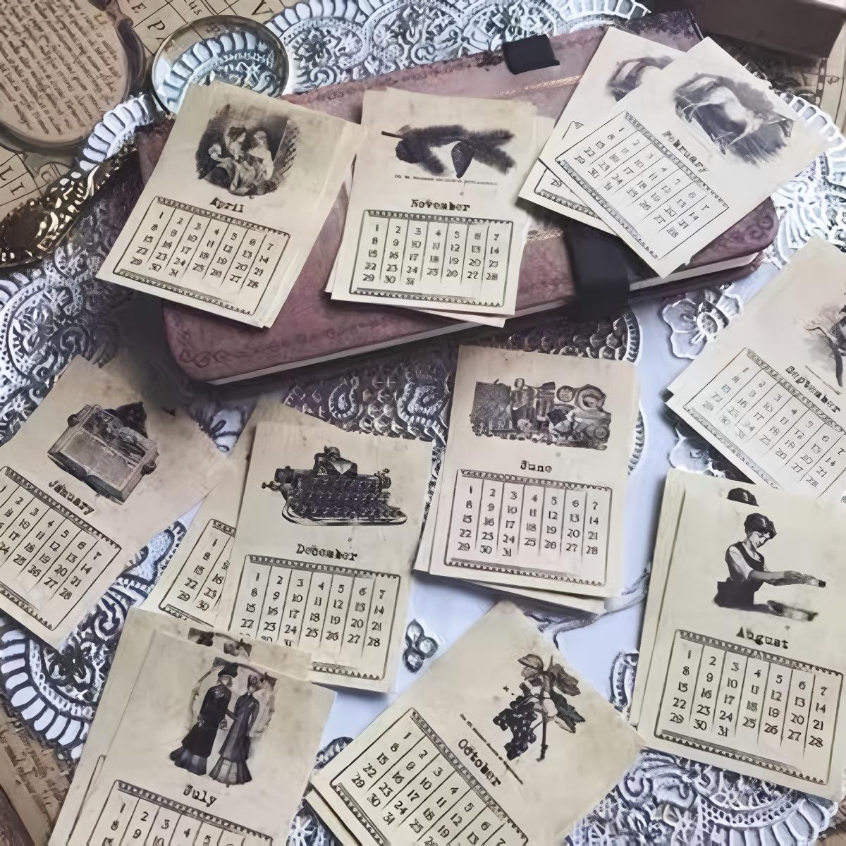 Vintage Calendar Paper (7.2 × 5.2 cm) -24Pcs each pack