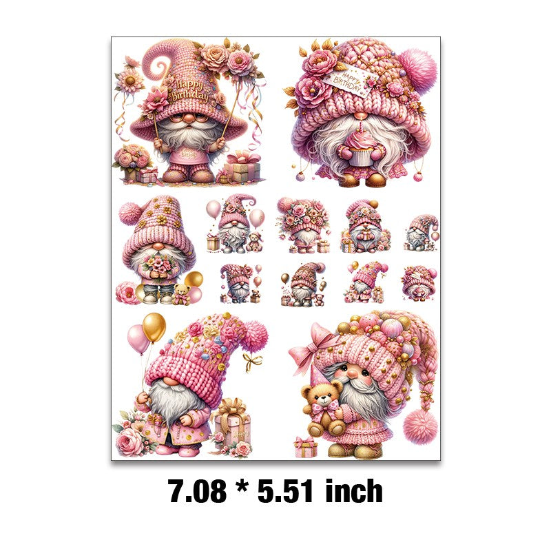 E-126- Birthday gnome Embossed sticker 1 Pcs