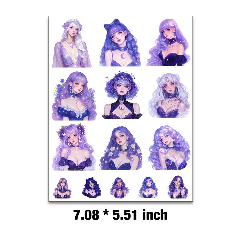 Purple Moon Girl Embossed sticker 1 Pcs