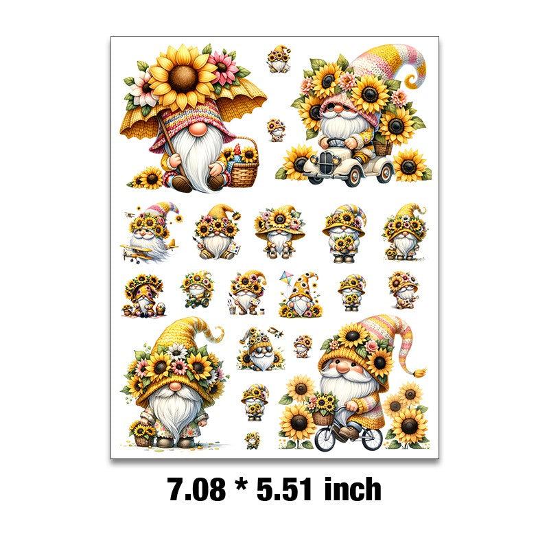 E-129- Sunflower gnome Embossed sticker 1 Pcs