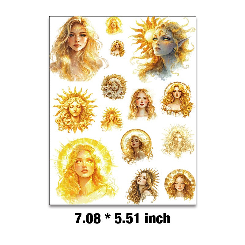 E-135- Sun goddess Embossed sticker 1 Pcs