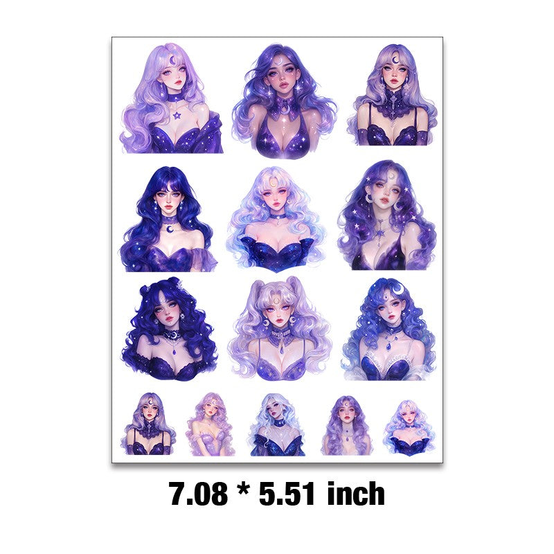 Purple Moon Girl Embossed sticker 1 Pcs
