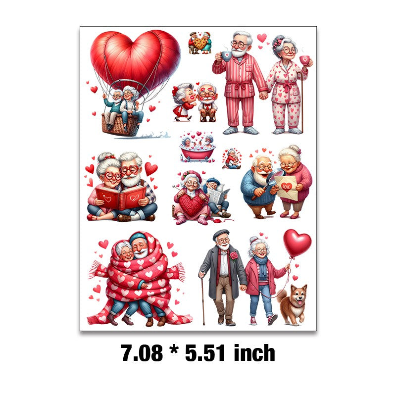 Valentine's day old couple Embossed sticker 1 Pcs
