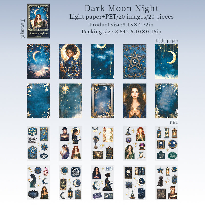 Star Moon fairy tales Light paper & PET sticker Book -20Pcs each pack