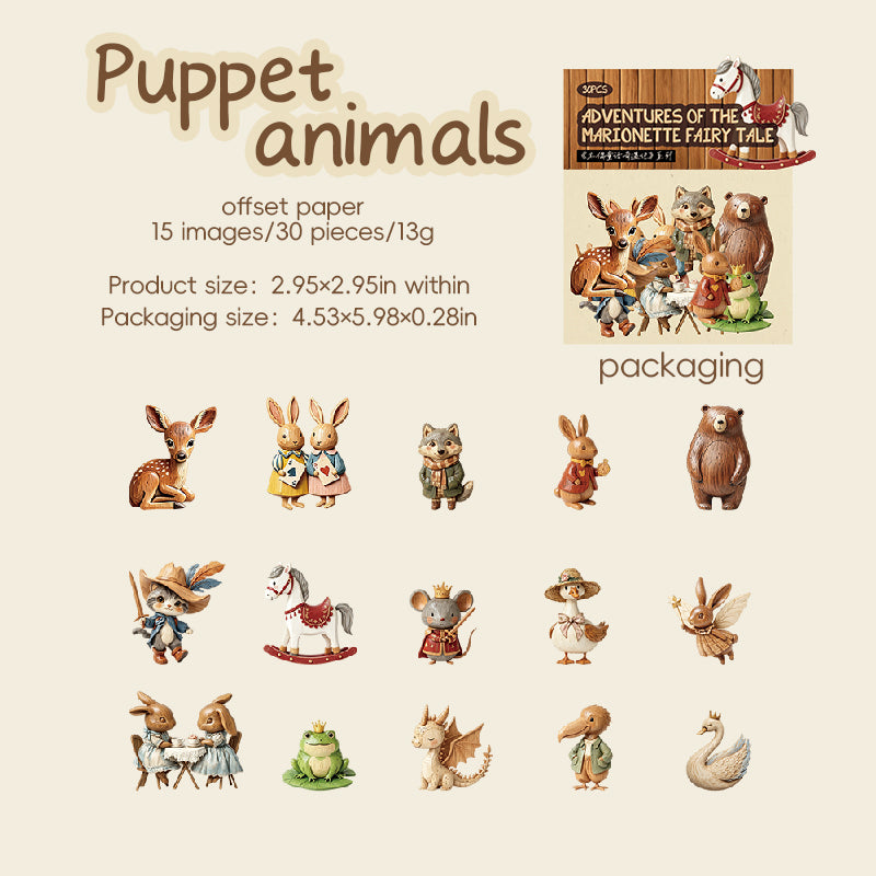 Vintage Puppet Fairy Tale Adventure Cardstock Stickers -30Pcs each pack