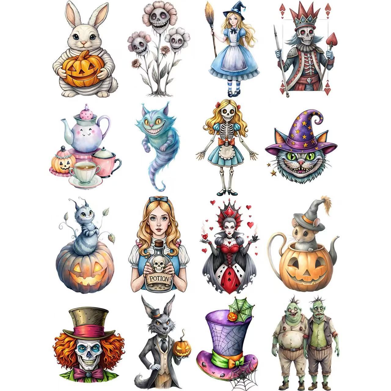 20 Halloween Alice in Wonderland solid sticker with white border