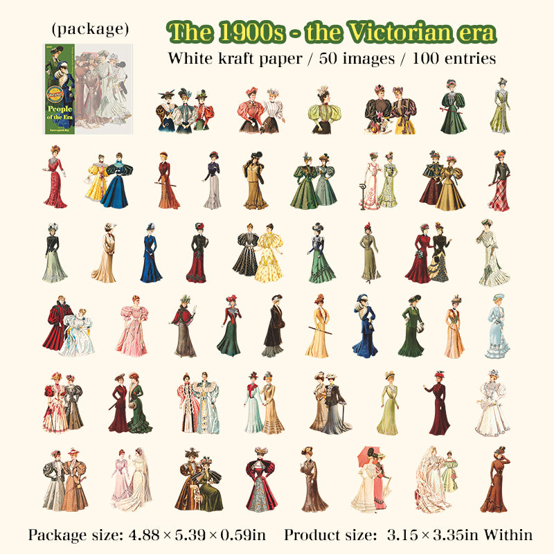 Vintage fashion characters Solid sticker -100Pcs each pack