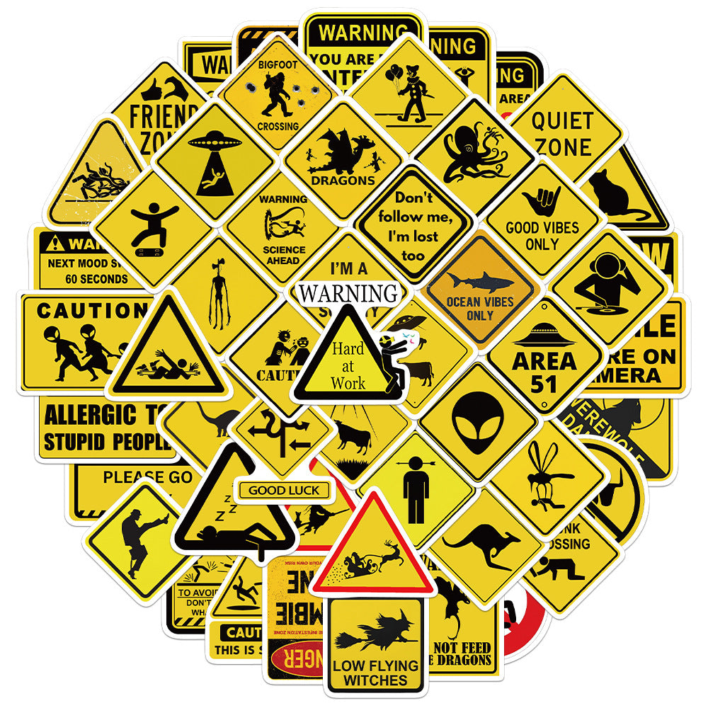 53 Warning Sign Stickers solid with white border
